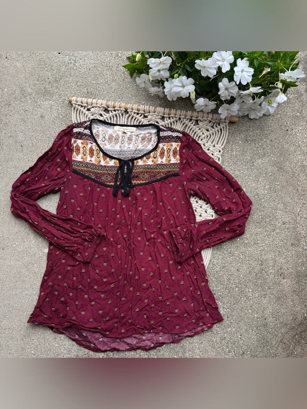 Rewind Printed Long Sleeve Top Juniors Size XS